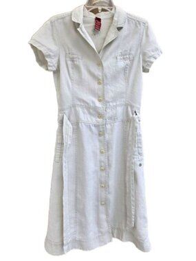Olsen Europe Linen Button‑Front Shirtdress - US 4 - Oatmeal